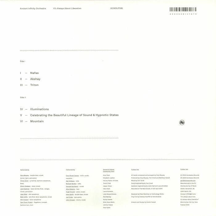 Ancient Infinity Orchestra – It's Always About Liberation (LP, Gondwana Records, 2026) Back Cover