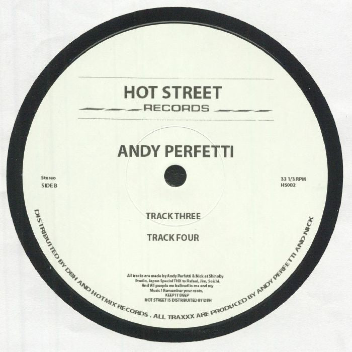 Andy Perfetti – Track EP (12", Hot Street Records, 2025) Back Cover