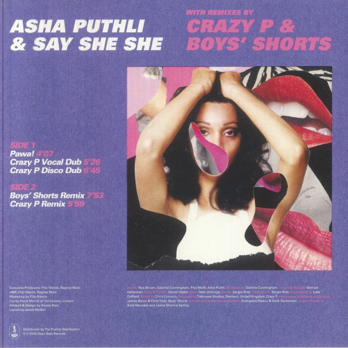 Asha Puthli & Say She She – Pawa! (12", Naya Beat Records, 2026) Back Cover