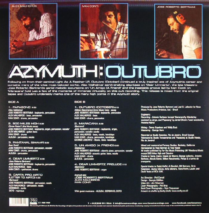 Azymuth – Outubro (LP, heavyweight, Far Out, 2016) Back Cover