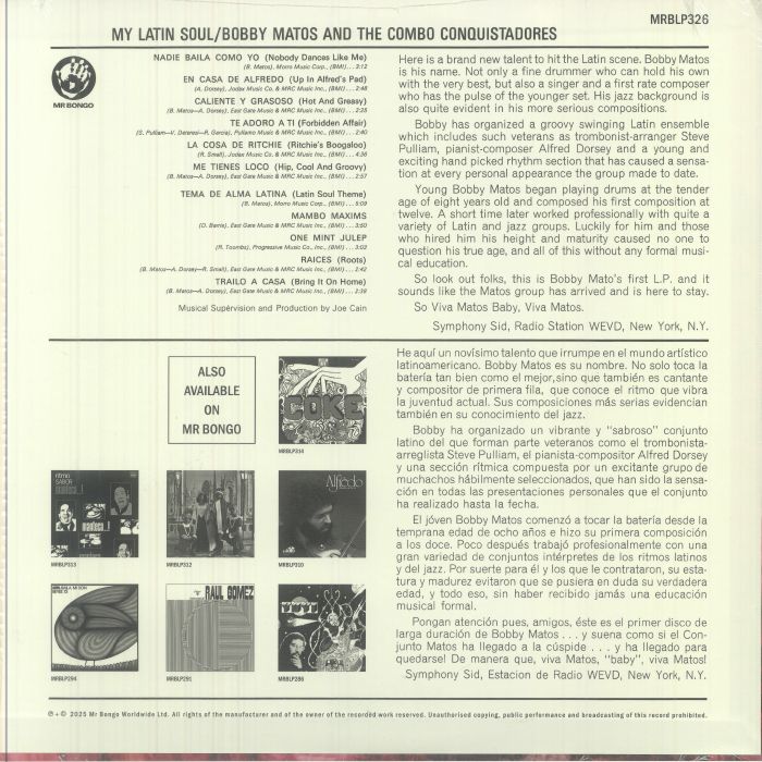 Bobby Matos And The Combo Conquistadores – My Latin Soul (LP, Mr Bongo, 2025) Back Cover