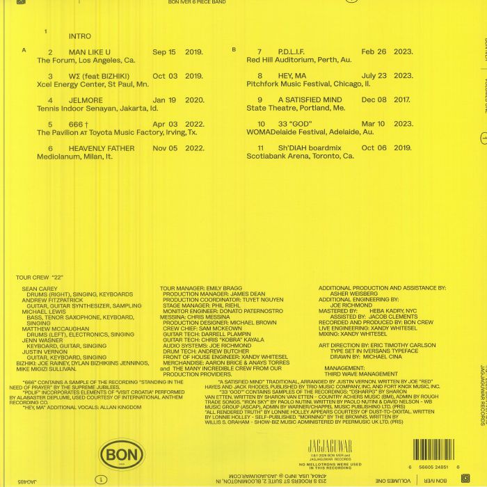 Bon Iver – Volumes: One - Selections From Music Concerts 2019-2023 Bon Iver 6 Piece Band (LP, Jagjaguwar, 2026) Back Cover