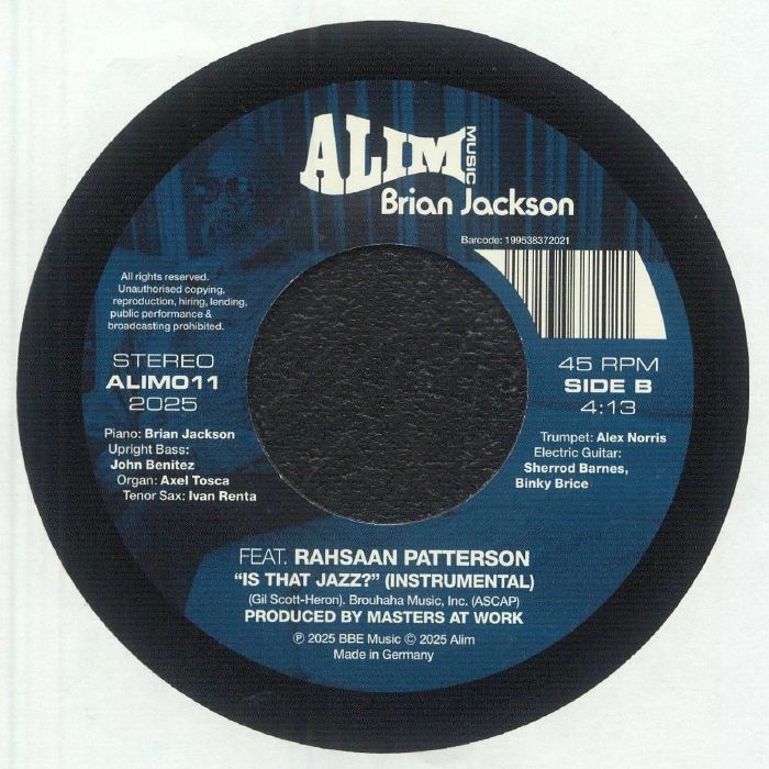 Brian Jackson Feat. Rahsaan Patterson – Is That Jazz? (7", Alim Music, 2025) back cover