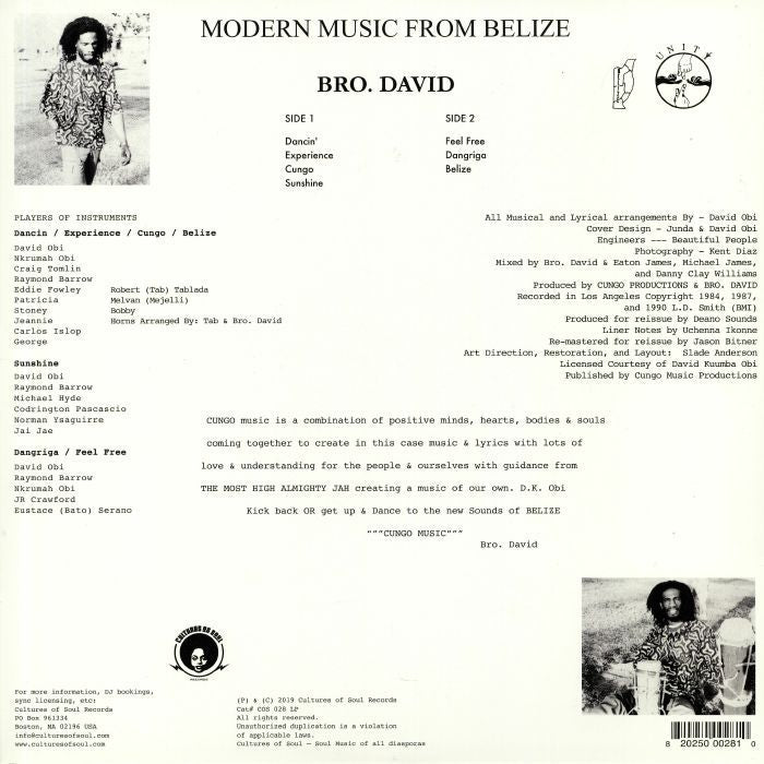 Bro David – Modern Music From Belize (LP, Cultures Of Soul Records, 2019) Back Cover