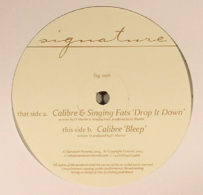 Calibre & Singing Fats – Drop It Down / Bleep (12", Signature Records, 2021) Back Cover