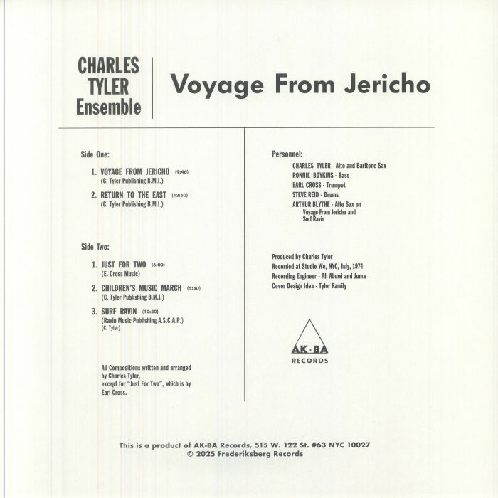 Charles Tyler/Ensemble – Voyage From Jericho (LP, Gatefold, Frederiksberg Records, 2026) Back Cover