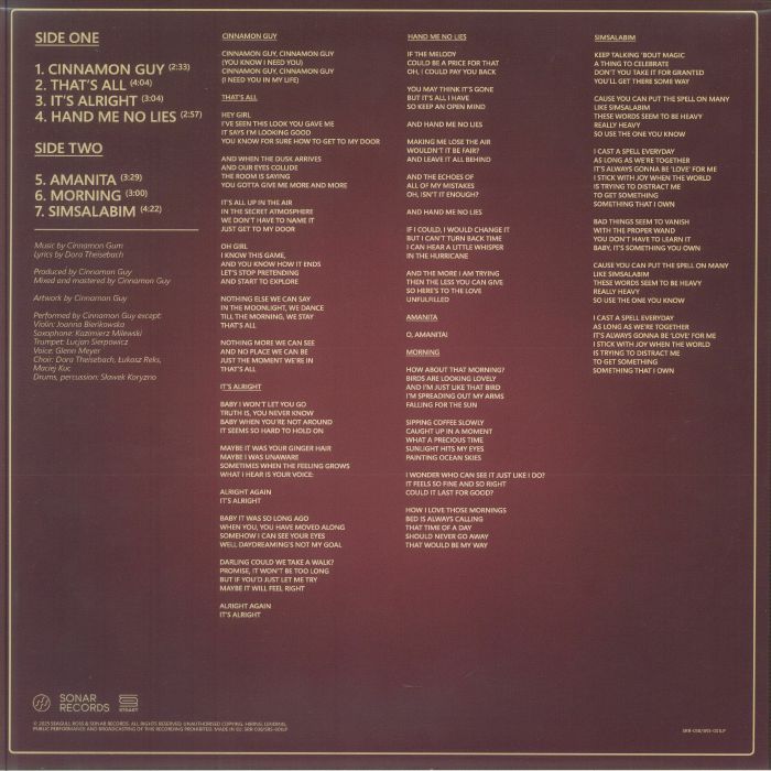 Cinnamon Gum – The Cinnamon Show (LP, Seagull Ross, 2025) Back Cover
