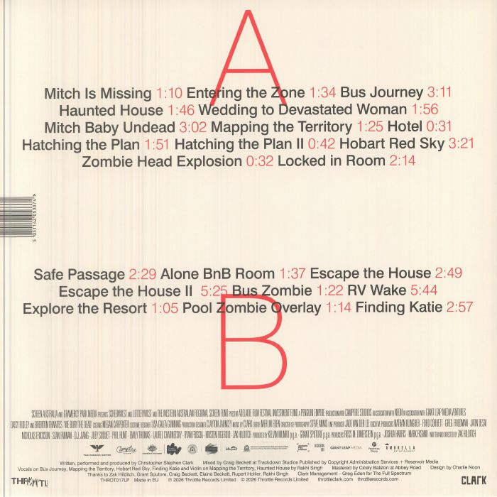 Clark – We Bury The Dead (Soundtrack) (LP, limited clear in red, Throttle, 2026) Back Cover
