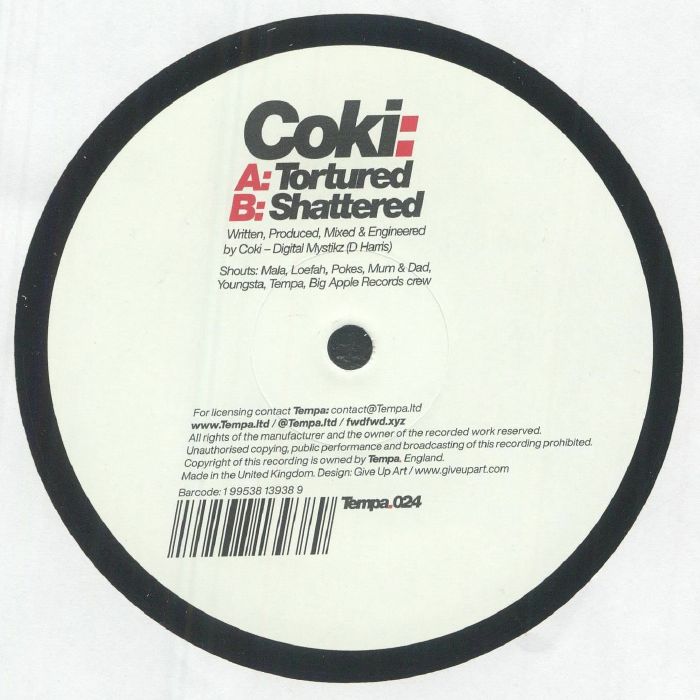 Coki – Tortured / Shattered (12", Tempa, 2025) Back Cover