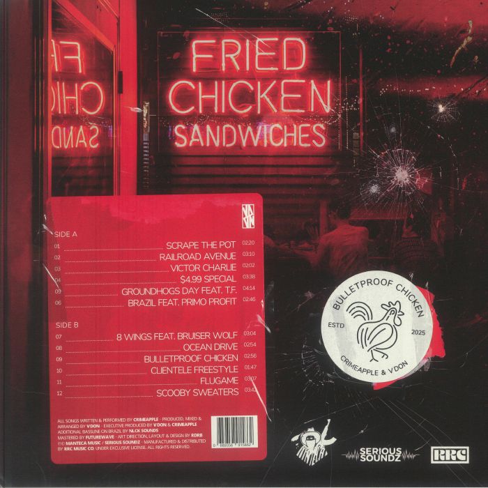 Crimeapple & V Don – Bulletproof Chicken (LP, Manteca, 2025) Back Cover