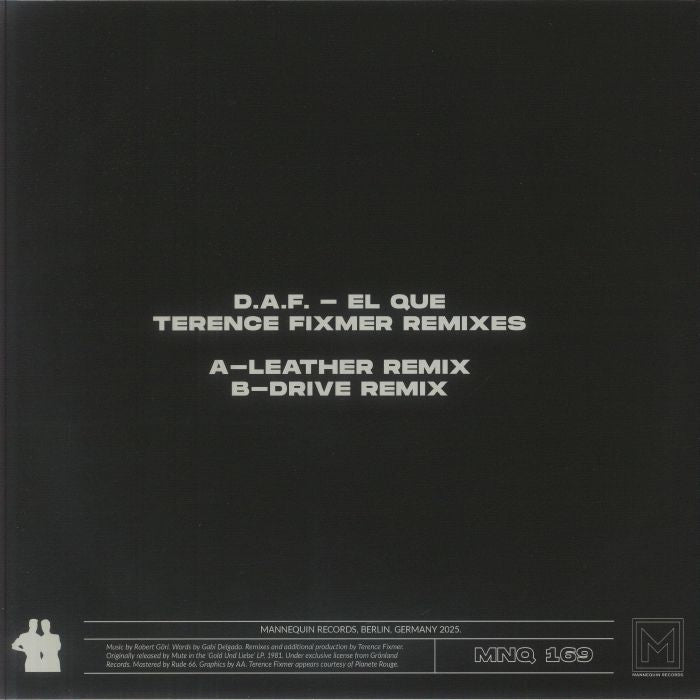 DAF – El Que - Terence Fixmer Remixes (12", Mannequin Records, 2026) Back Cover