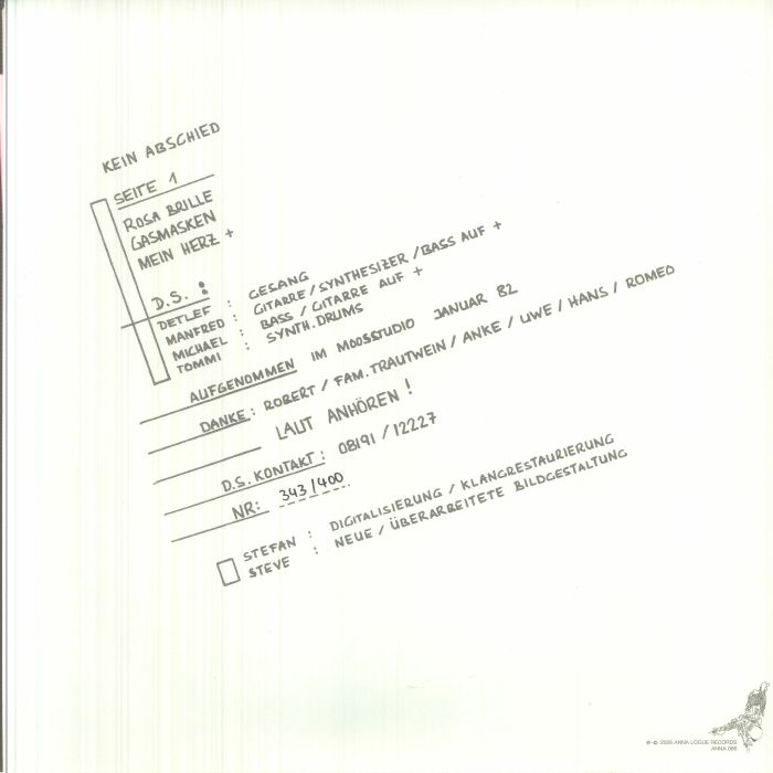 Deutsche Schäferhunde – Kein Abschied (12", Laser-etched, Anna Logue Records, 2026) Back Cover