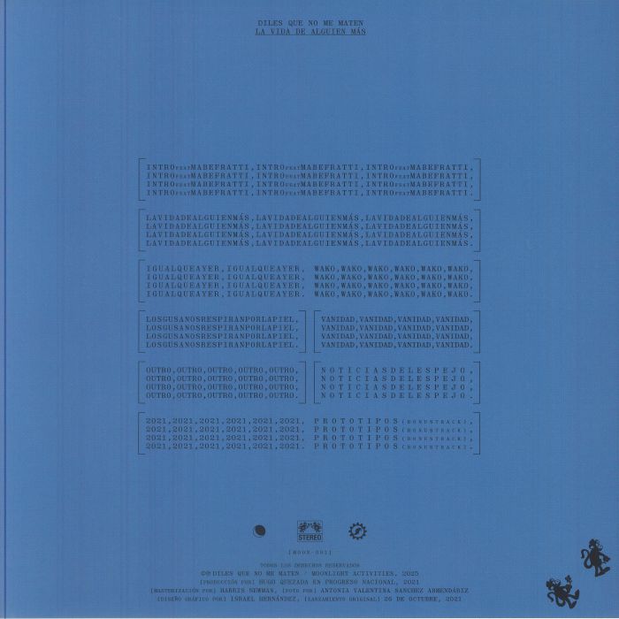 Diles Que No Me Maten – La Vida De Alguien Más (LP, Moonlight Activities, 2025) Back Cover