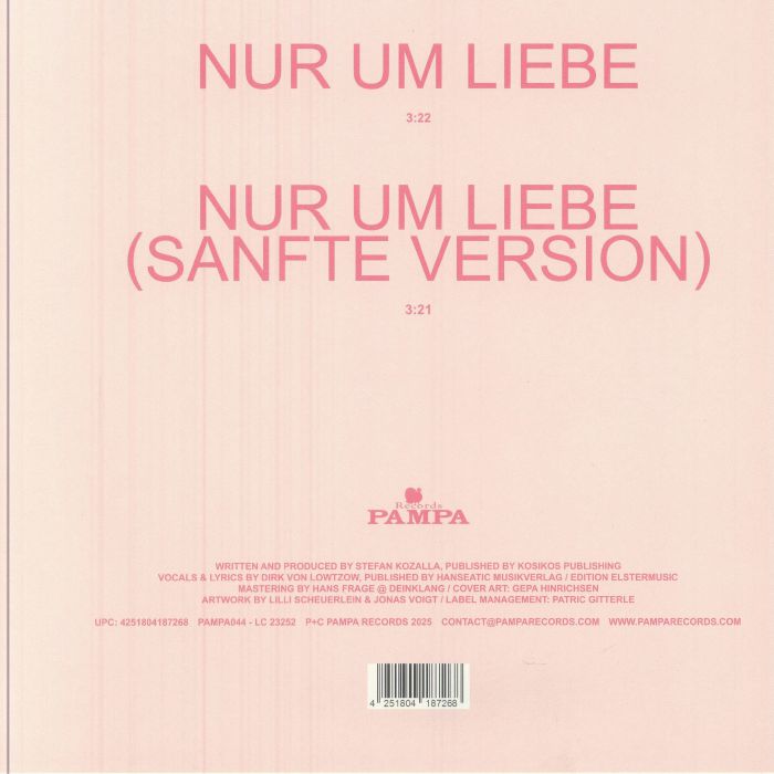 DJ Koze & Dirk von Lowtzow – Nur Um Liebe (10", Pampa Records, 2025) back cover