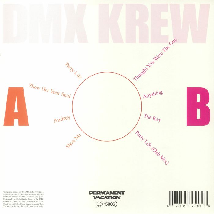 DMX Krew – Party Life (LP, Permanent Vacation, 2022) Back Cover