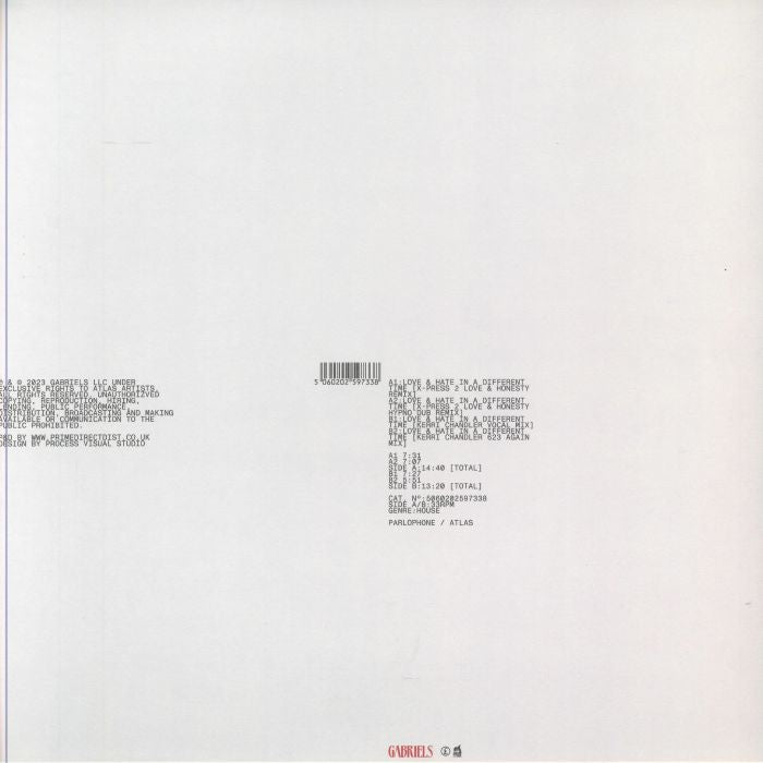 Gabriels – Love And Hate In A Different Time (X-Press 2 & Kerri Chandler Remixes) (12", Atlas Artists, 2024) Back Cover