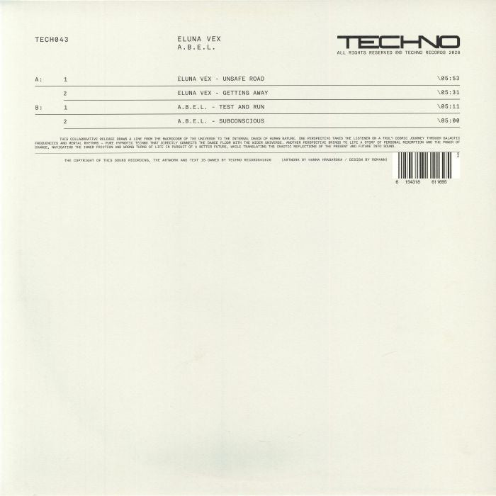 Eluna Vex / Abel – TECH 043 (12", Techno, 2026) Back Cover