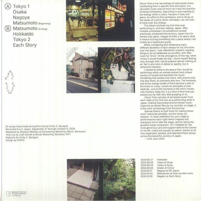 Emily Sprague – Cloud Time (LP, Rvng Intl., 2025) Back Cover