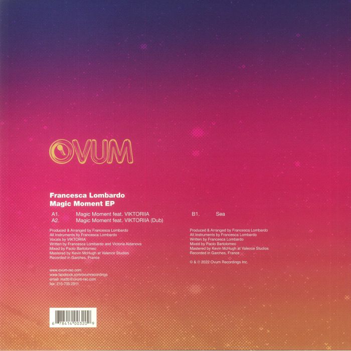 Francesca Lombardo – Magic Moment EP (12", Ovum, 2022) Back Cover