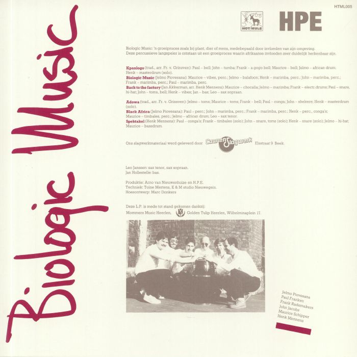 Heerlens Percussie Ensemble – Biologic Music (LP, Hot Mule, 2020) Back Cover