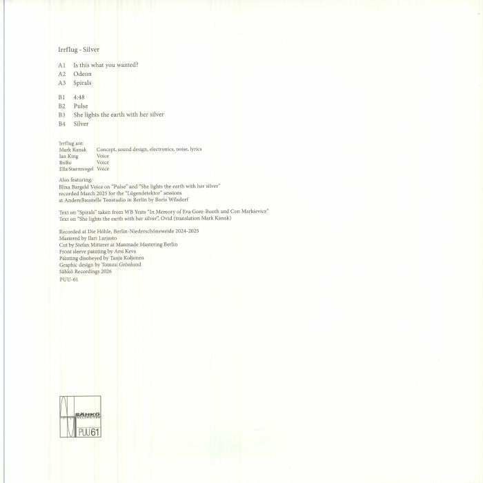 Irrflug – Silver (LP, Sähkö Recordings, 2026) Back Cover