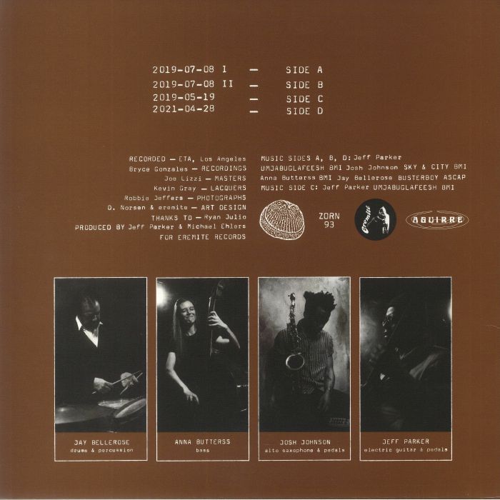 Jeff Parker , Josh Johnson , Anna Butterss , Jay Bellerose – Mondays At The Enfield Tennis Academy (2xLP, Aguirre Records, Eremite Records, 2025) back cover