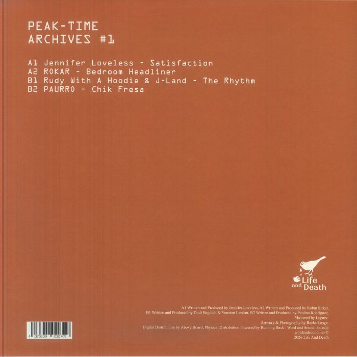 Jennifer Loveless / Rokar / Rudy With A Hoodie / J Land / Paurro – Peak Time Archives (12", white, Life & Death, 2026) Back Cover