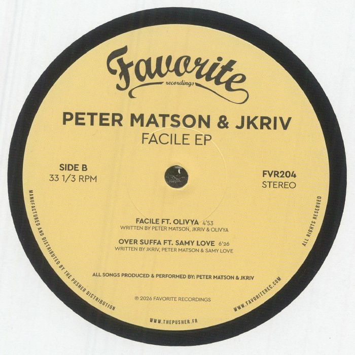 Peter Matson JKriv – Facile EP (12", Favorite Recordings, 2026) Back Cover