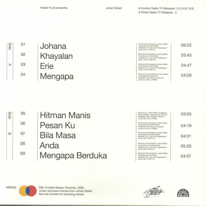 Johari Salleh – Jazz Dari Angkasapuri (LP, Audible Beauty, 2026) Back Cover