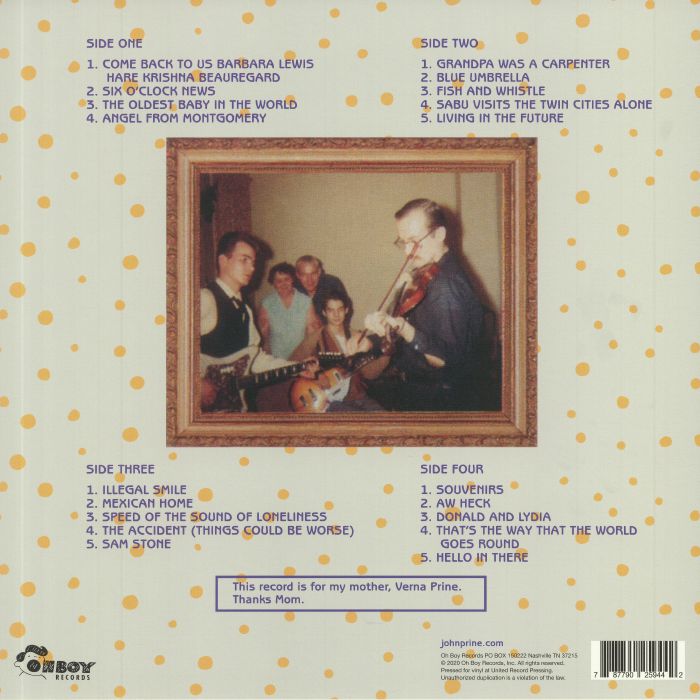 John Prine – John Prine Live (2xLP, Yellow, Oh Boy Records, 2020) Back Cover