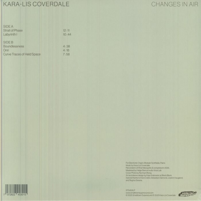 Kara-Lis Coverdale – Changes In Air (LP, Smalltown Supersound, 2025) Back Cover