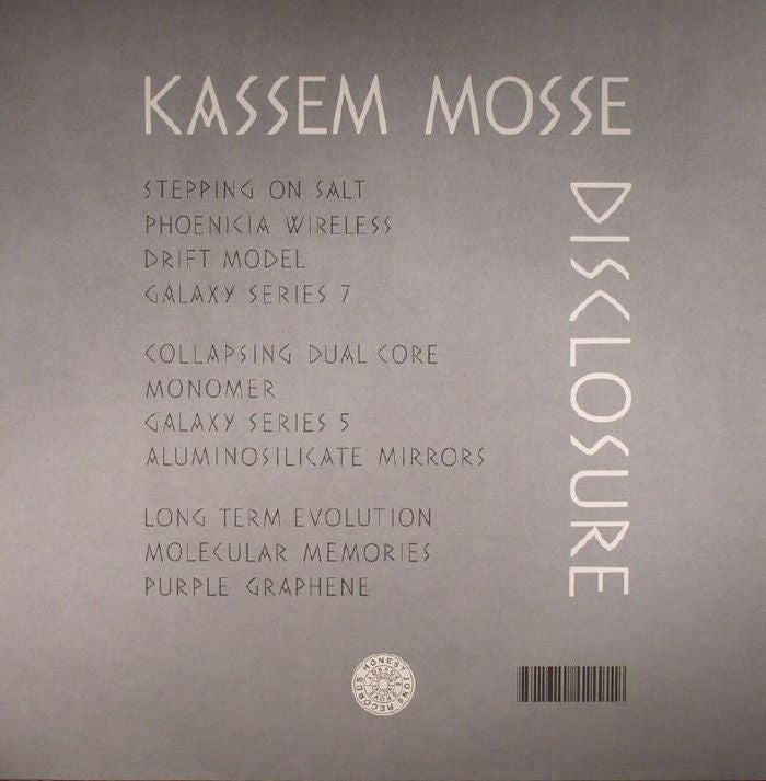 Kassem Mosse – Disclosure (2xLP, Honest Jon's Records, 2016) Back Cover