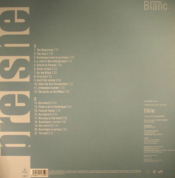 Kieslowski , Preisner – Trois Couleurs Blanc (Bande Originale Du Film) (LP+CD, Because Music, 2015) Back Cover