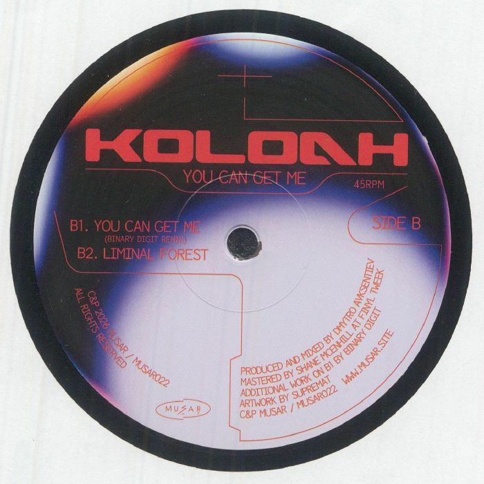 Koloah – You Can Get Me (12", Musar Recordings, 2026) Back Cover