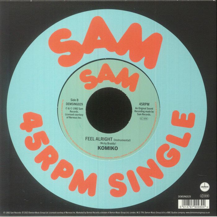Komiko – Feel Alright (7", Demon Records, 2023) Back Cover