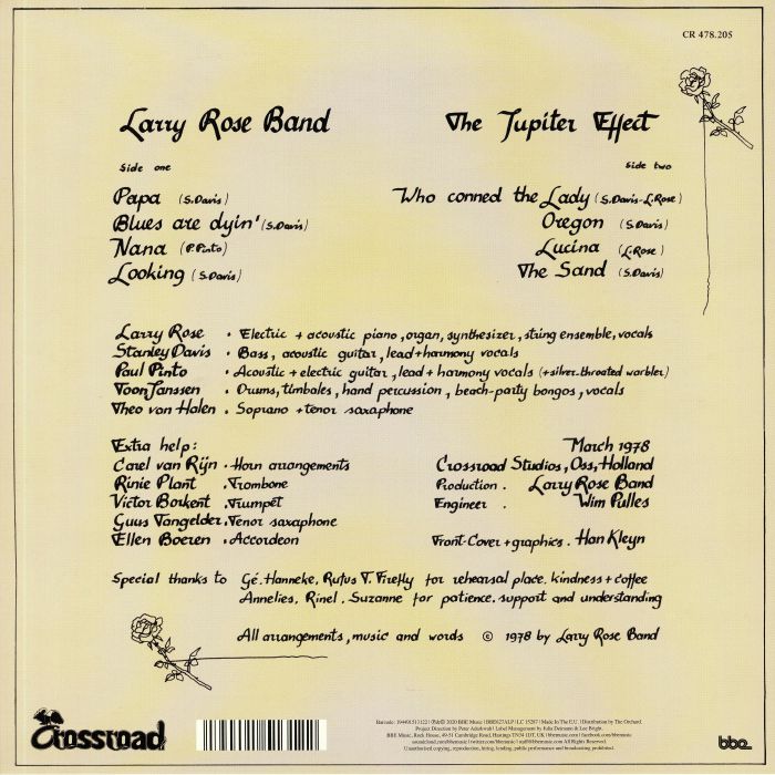 Larry Rose Band – The Jupiter Effect (LP, BBE, 2020) Back Cover