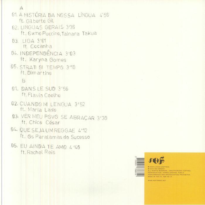 Lucas Santtana – Brasiliano (LP, White, No Format, 2026) Back Cover