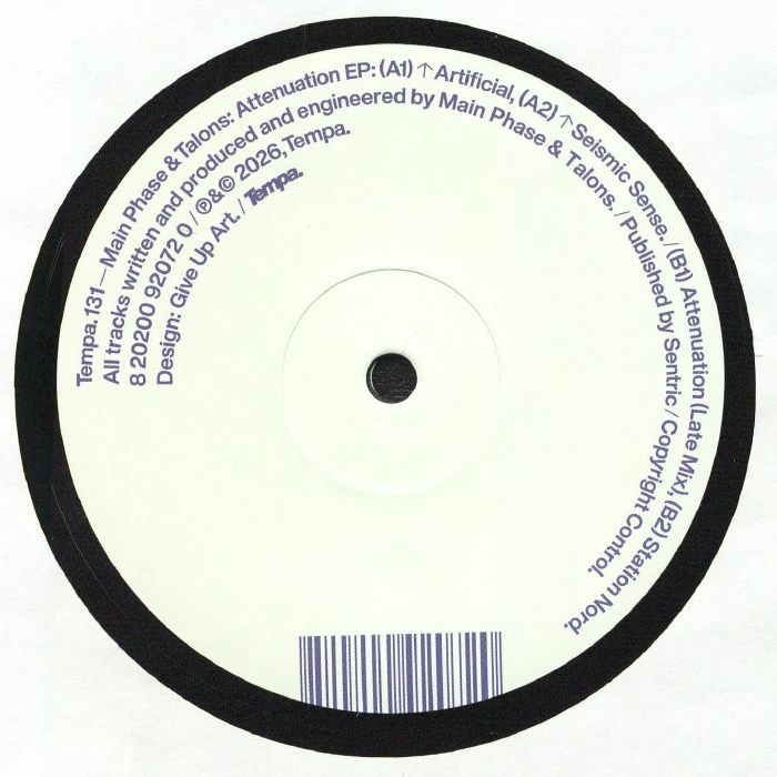 Main Phase / Talons – Attenuation EP (12", Tempa, 2026) Back Cover