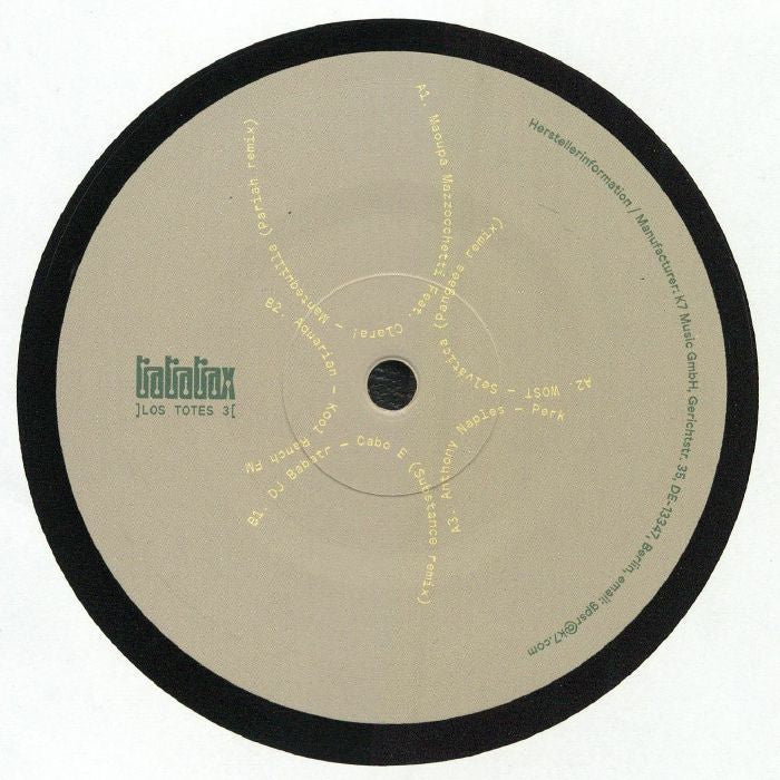 Maoupa Mazzocchetti / Wost / Anthony Naples / Dj Babatr / Aquarian – Los Totes Vol 3 (12", TraTraTrax, 2026) Back Cover
