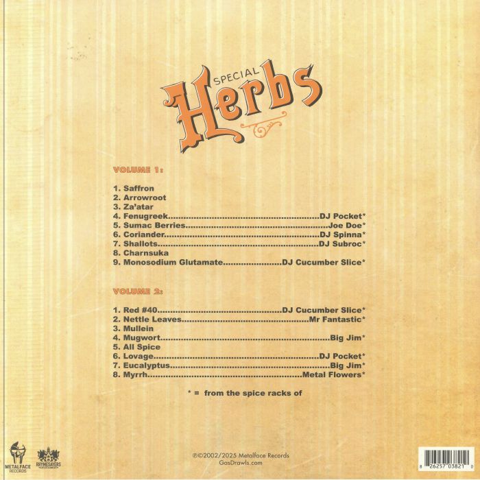 Metal Fingers – Special Herbs (Vols 1&2) (2xLP, Mustard Yellow, Rhymesayers Entertainment, 2025) Back Cover
