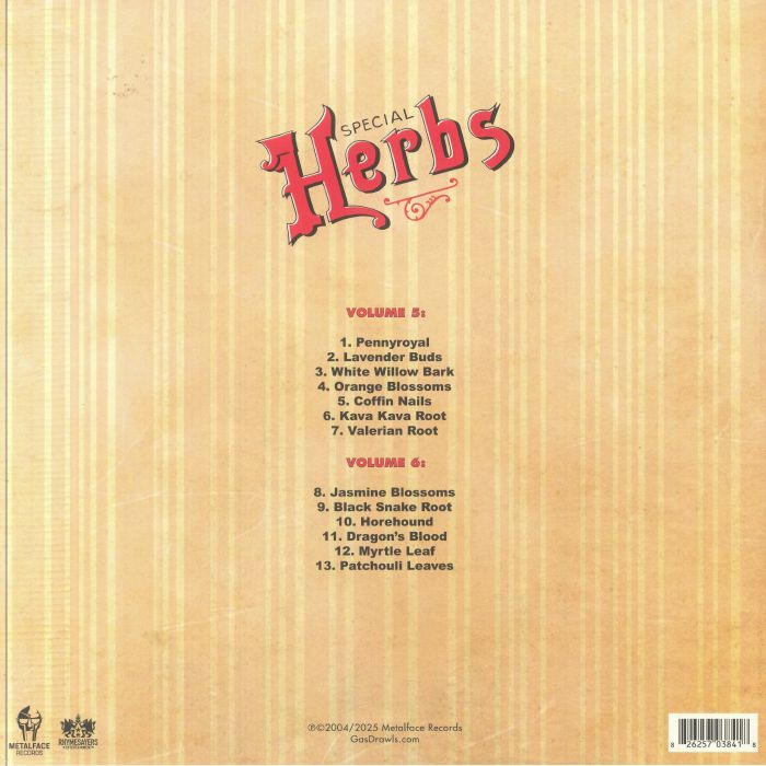 Metal Fingers – Special Herbs (Vols 5&6) (2xLP, Apple Red, Rhymesayers Entertainment, 2025) Back Cover