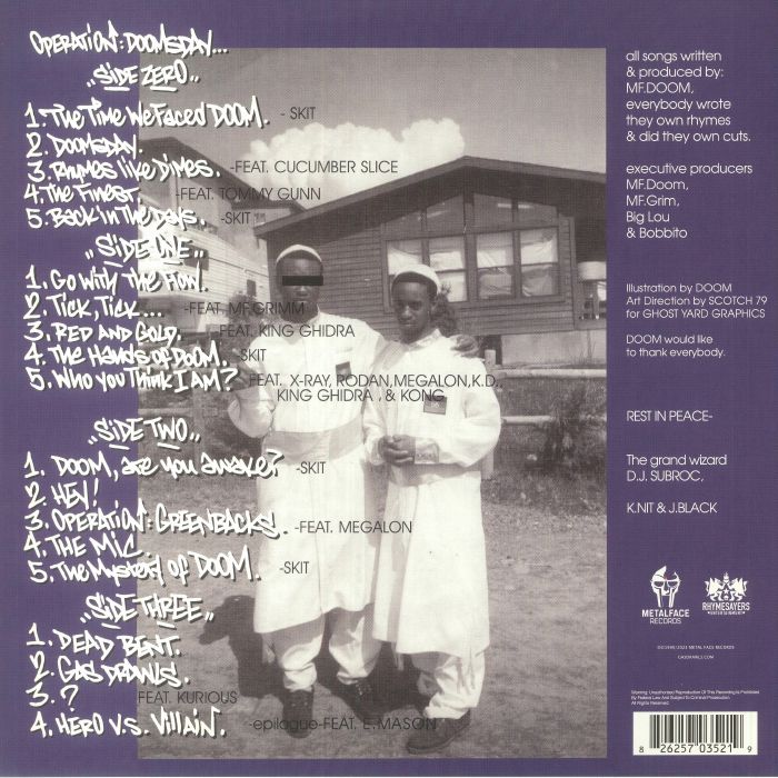 MF Doom – Operation: Doomsday (2xLP, Rhymesayers Entertainment, 2023) Back Cover