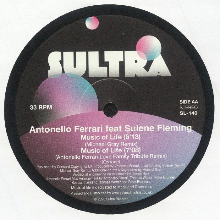 Michael Gray / Antonello Ferrari – Season High / Music Of Life (12", Sultra Records, 2025) back cover