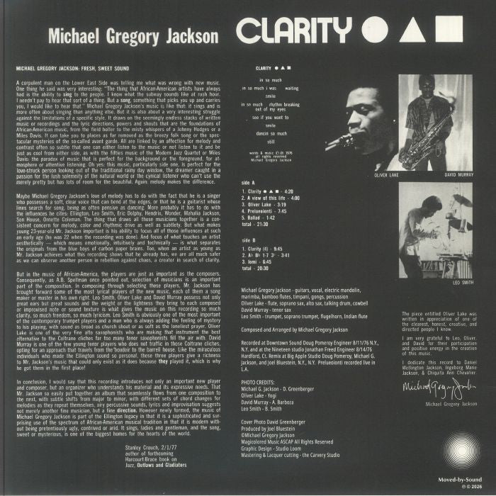 Michael Gregory Jackson – Clarity (LP, booklet postcard, Moved By Sound, 2026) Back Cover