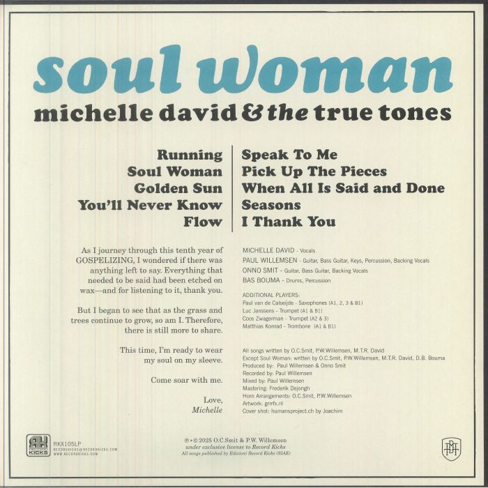 Michelle David & The True-Tones – Soul Woman (LP, Clear, Record Kicks, 2026) Back Cover