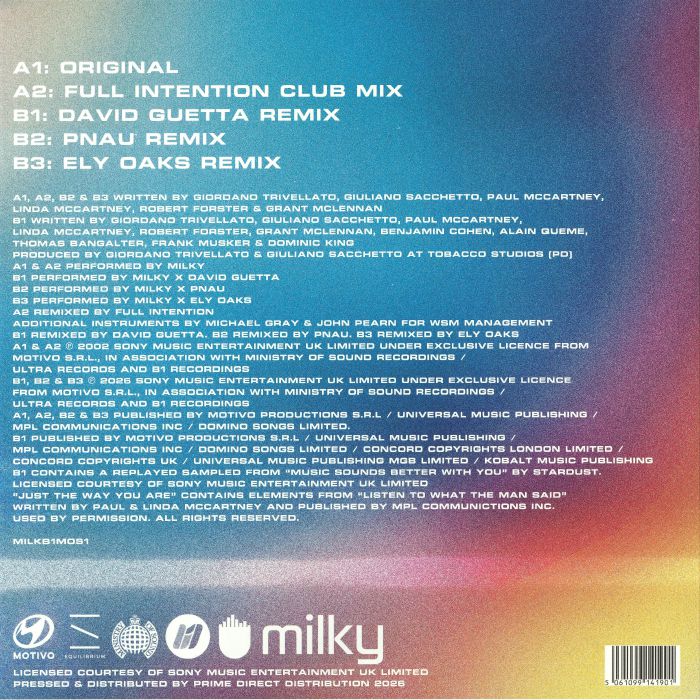 Milky – Just The Way You Are (Remixes) (12", Tri Colour Stripe, Ministry Of Sound, 2026) Back Cover