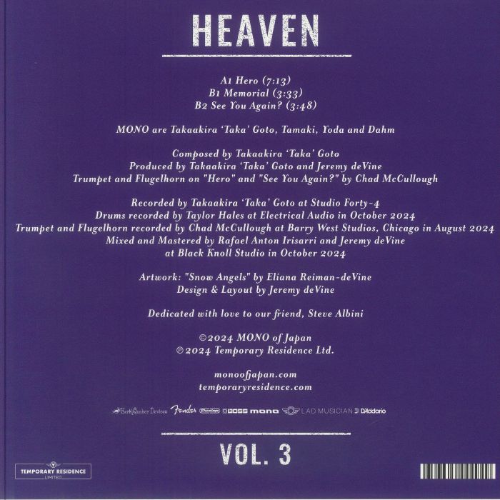 Mono – Heaven Vol. 3 (10", Opaque Purple, Temporary Residence Limited, 2025) Back Cover
