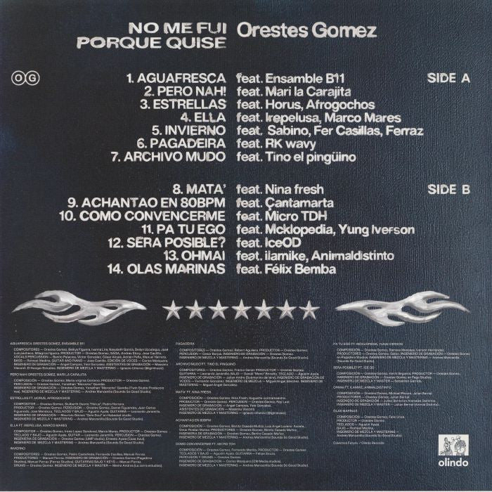 Orestes Gómez – No me fui porque quise (LP, Olindo, 2026) Back Cover