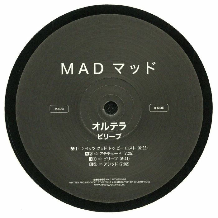 Ortella – Believe (12", Mad Recordings, 2018) Back Cover