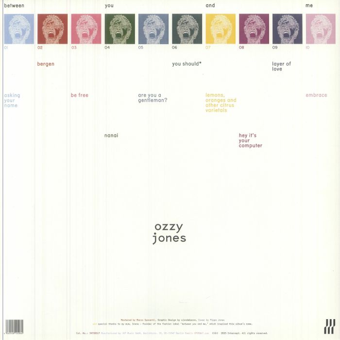 Ozzy Jones – Between You And Me (12", Clear, Intercept, 2025) back cover
